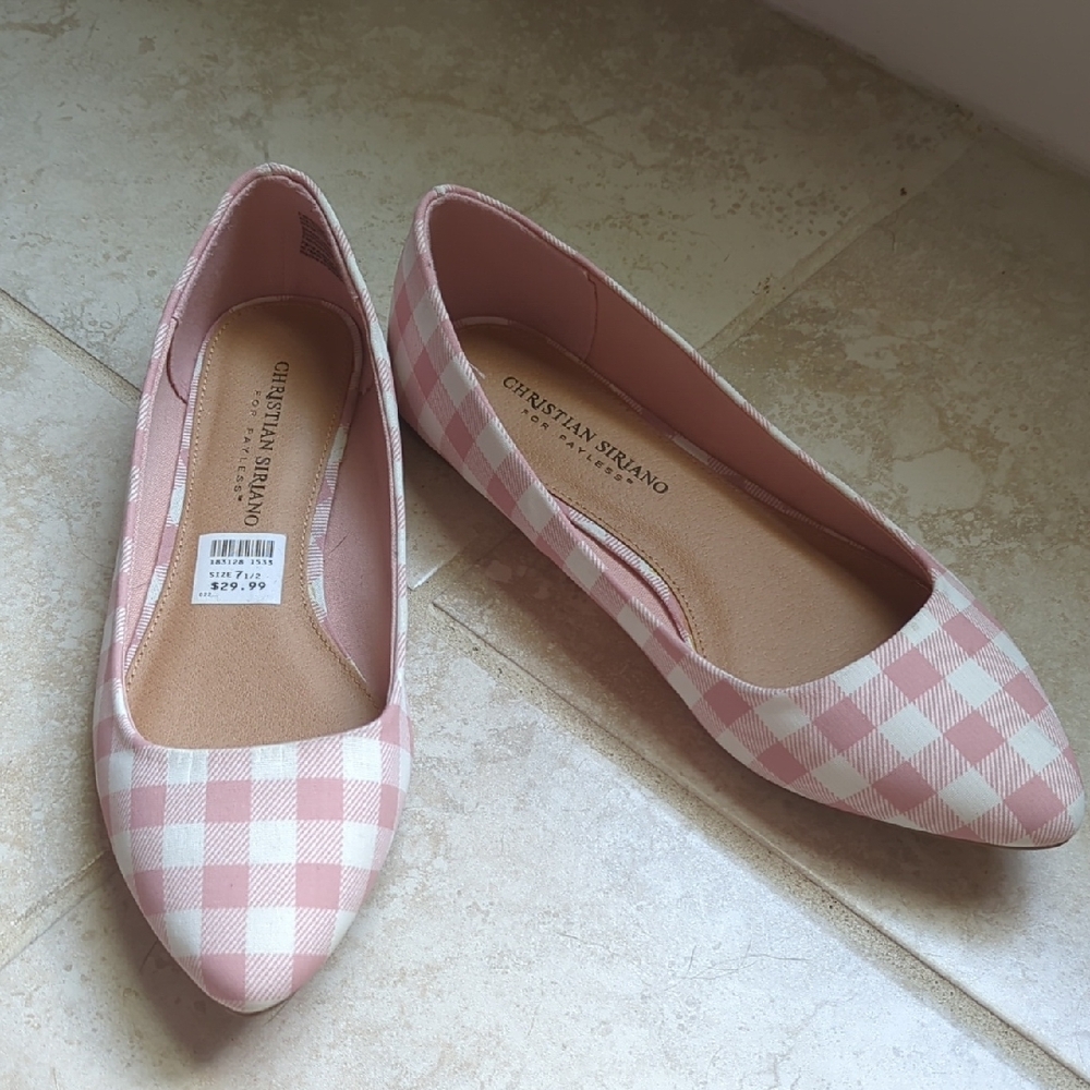 Christian Siriano Pink and White Gingham Flats
